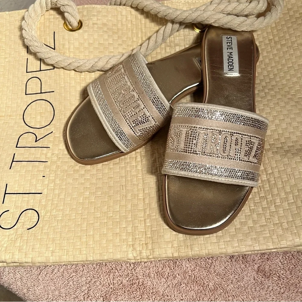 Steve Madden Gold Metallic Slide Sandals Size 7 Medium